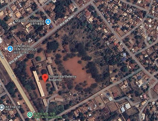 중앙아프리카공화국 수도 방기의 바르텔레미 보간다 고등학교. 사진 구글지도 캡처