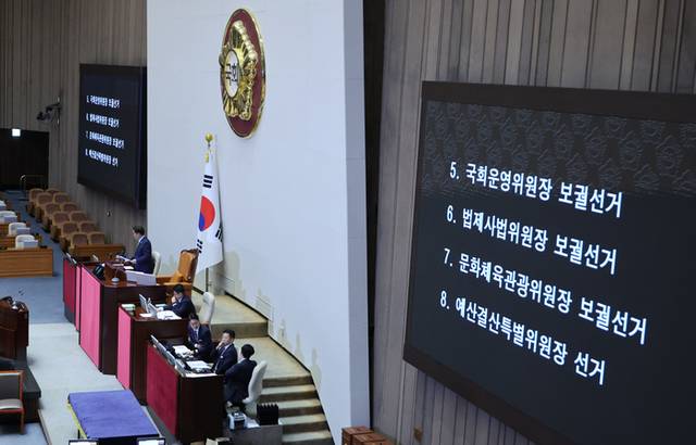 ▲ 27일 국회 본회의에서 우원식 국회의장이 국회 운영위원장·법제사법위원장·문화체육관광위원장 보궐선거, 예산결산특별위원장 선거 결과를 발표하고 있다. 2025.6.27 연합뉴스