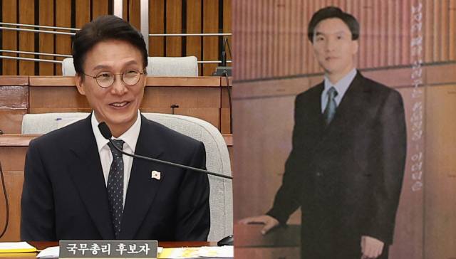 4일 국회 인사청문회에서 1999년 양복 모델 관련 질문을 받자 웃는 김민석 국무총리 후보자. 연합뉴스