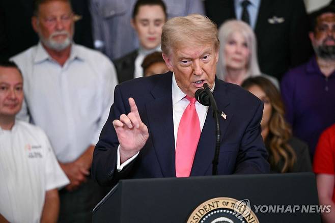 백악관 행사서 연설하는 트럼프 미국 대통령 [워싱턴 AFP=연합뉴스 재판매 및 DB금지]