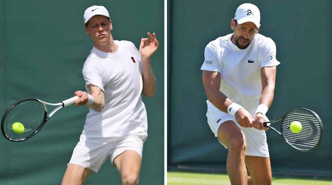 야니크 시너(왼쪽)와 노박 조코비치. 사진/ATP 투어