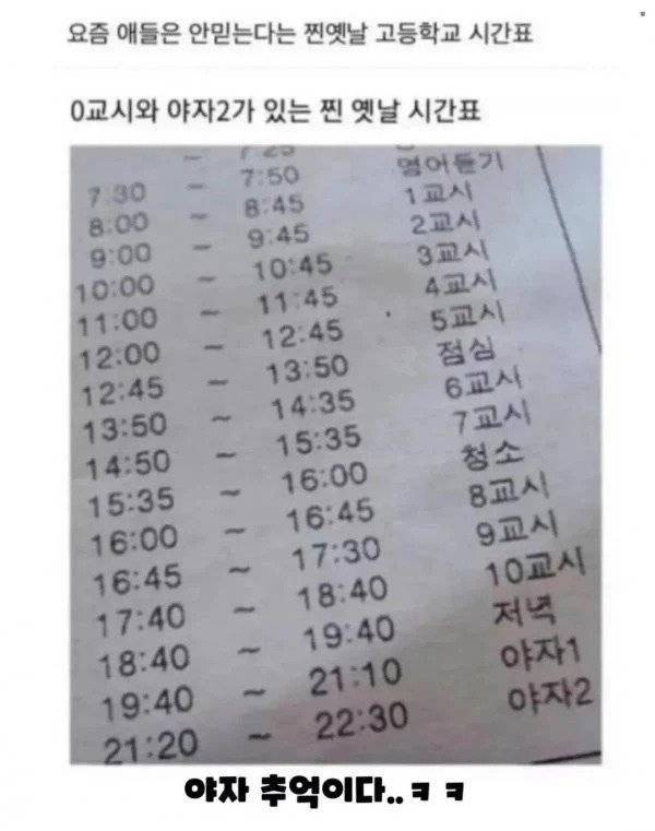 요즘 애들은 안 믿는다는 옛날 고등학교 시간표.webp.ren.jpg 요즘 애들은 안 믿는다는 옛날 고등학교 시간표