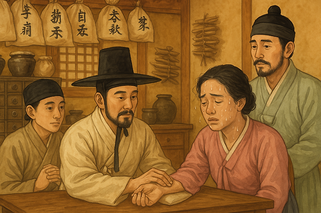 식은땀은 크게 두 종류가 있는데, 기운이 허하면서 낮에 나는 땀을 자한(自汗)이라고 하고, 밤에 잠들어 있을 때는 나는 땀을 도한(盜汗)이라고 한다. 치료 또한 원인에 따라서 구분해야 한다. 챗GPT에 의한 AI생성 이미지.