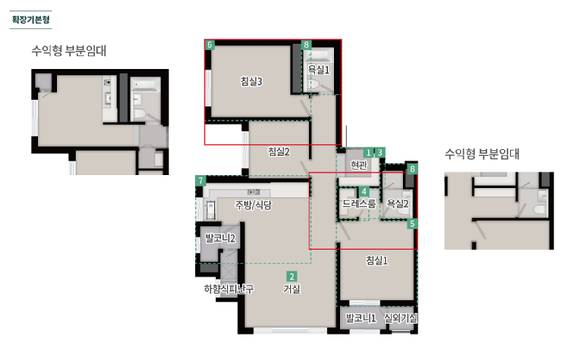 '리버센트 푸르지오 위브' 84㎡C타입 평면도. 옵션에 따라 집 일부를 수익형 부분임대로 사용할 수 있다. [사진='리버센트 푸르지오 위브' 홈페이지 캡처]