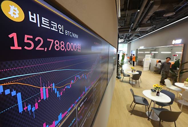 서울 빗썸라운지 ‘비트코인’ 전광판 [연합]