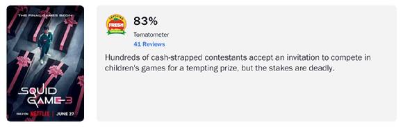 오징어게임3 로튼토마토 신선도 지수. [사진=넷플릭스]