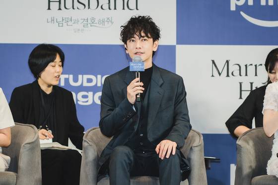 Actor Sato Takeru answers questions from reporters during a press conference held on June 26 for the Japanese remake of ″Marry My Husband″ drama series. [CJ ENM]