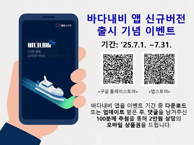 바다내비 앱 신규 버전 안내. 사진=해수부 제공.