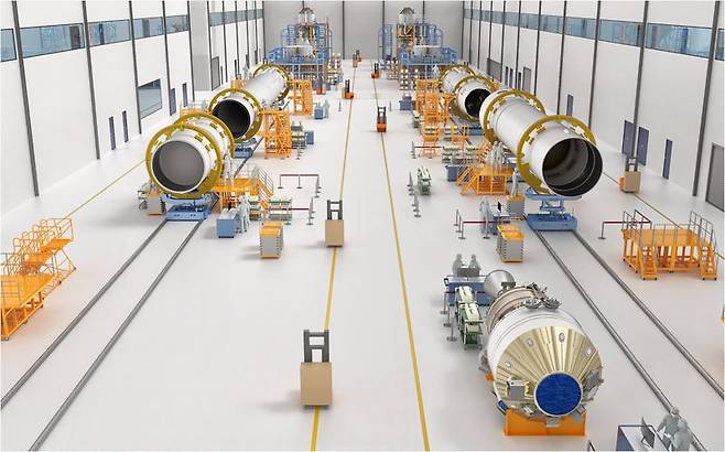 한화에어로스페이스가 전라남도 순천에 건설 중인 발사체 제조 시설인 '스페이스허브 발사체 제작센터(가칭)' 내부 조감도. 한화에어로스페이스 제공