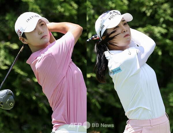 2025년 미국여자프로골프(LPGA) 투어 2인 1조 팀 경기인 다우 챔피언 역전 우승에 도전했던 박성현, 윤이나 프로가 최종라운드에서 경기하는 모습이다. 사진제공=ⓒAFPBBNews = News1 (사진을 무단으로 사용하지 마십시오)