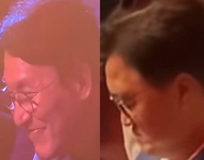 '더파워풀' 공연에 등장한 김민석 국무총리 후보자(좌)와 우원식 국회의장. /사진=온라인 커뮤니티, 유튜브