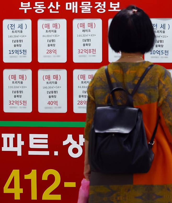 서울 시내 한 부동산 중개업소 앞에서 행인이 매물 정보를 바라보고 있다. [사진 | 뉴시스]