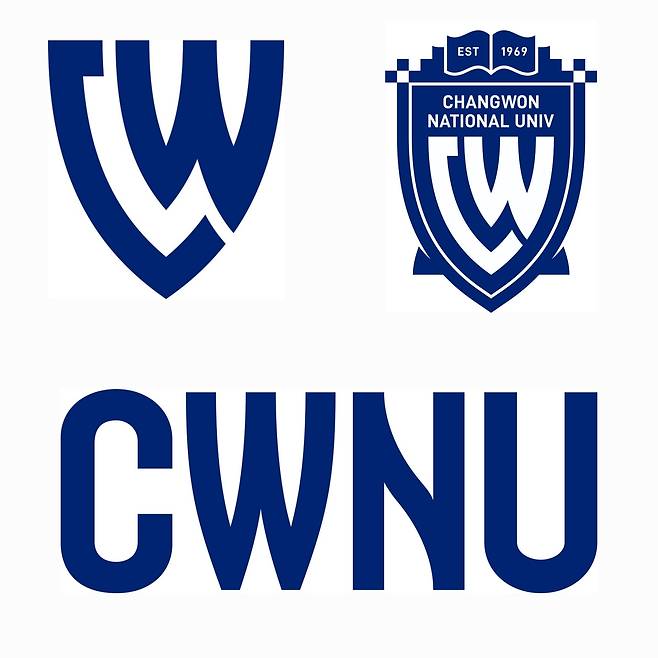 왼쪽 위 순서대로 창원대 심볼 마크, 엠블럼, 이니셜로고 [국립창원대학교 제공. 재판매 및 DB 금지]