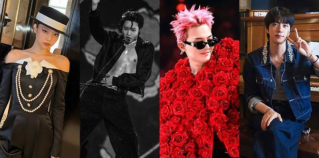 제니, 제이홉, 지드래곤, 진(왼쪽부터). 사진 | 각 아티스트 개인 SNS