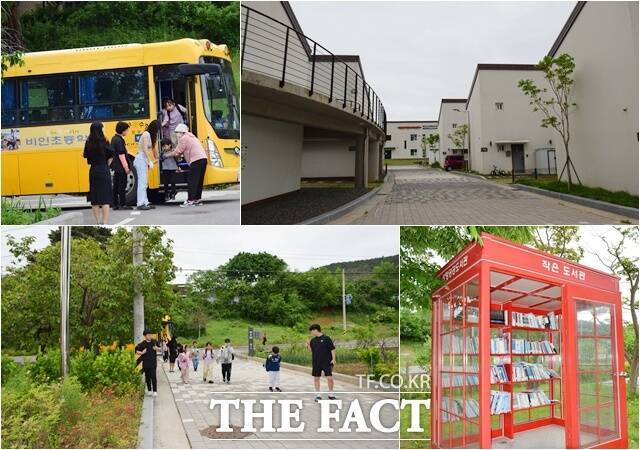서천군 청년 보금자리는 폐교 위기에 있던 초등학교에 활기를 불어넣었다. 취재진이 찾은 지난달 20일 오후, 노란색 버스에서 아이들이 우르르 내렸다. /서천=이철영 기자