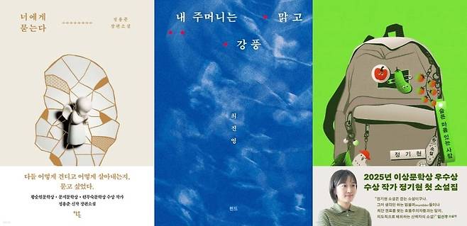 왼쪽부터 정용준의 장편소설 '너에게 묻는다', 최진영 산문집 '내 주머니는 맑고 강풍', 정기현 소설집 '슬픔 마음 있는 사람'. /안온북스·핀드·스위밍꿀