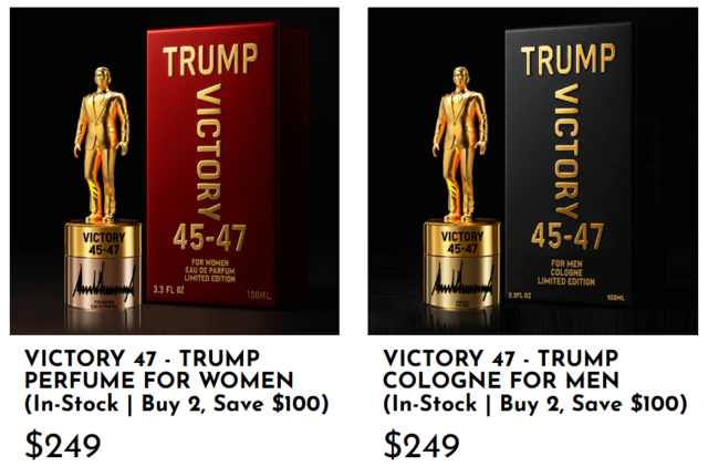 도널드 트럼프 미국 대통령이 홍보하고 나선 ‘트럼프 향수’ 판매 페이지에 공개된 향수 사진 및 가격. 트럼프 프래그넌스 홈페이지 캡처