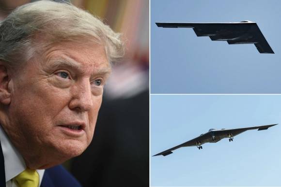 도널드 트럼프 미국 대통령(왼쪽)과 미군의 B-2 폭격기. 출처=AFP 연합뉴스·미 국방부