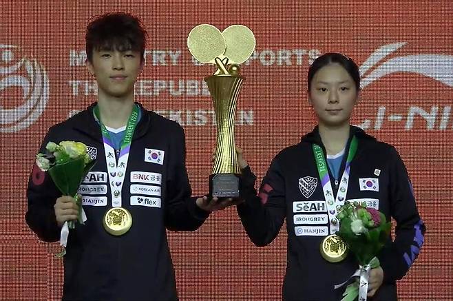 혼합복식 우승을 합작한 김가온(왼쪽)과 박가현 [대한탁구협회 제공. 재판매 및 DB 금지]