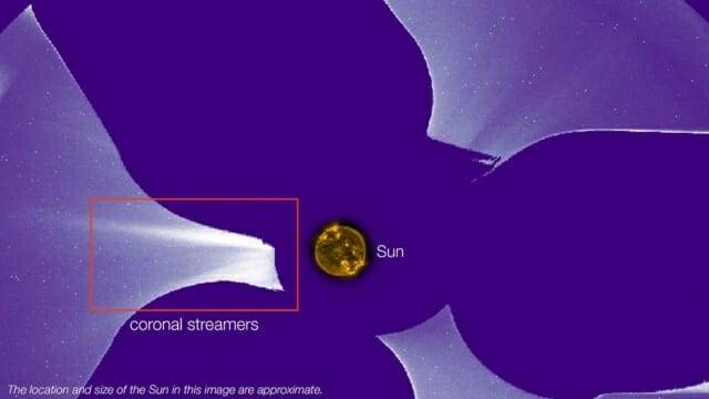코텍스로 처음으로 촬영된 코로나그래프 사진은 거대한 코로나 질량 방출 ‘코로나 스트리머’도 포착했다. (출처= NASA/KASI/INAF/CODEX)