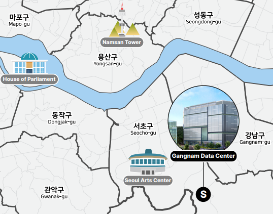 서울 서초구 양재동에 위치한 'KR1 강남 데이터센터' 위치. [자료=엠피리온 디지털 제공]