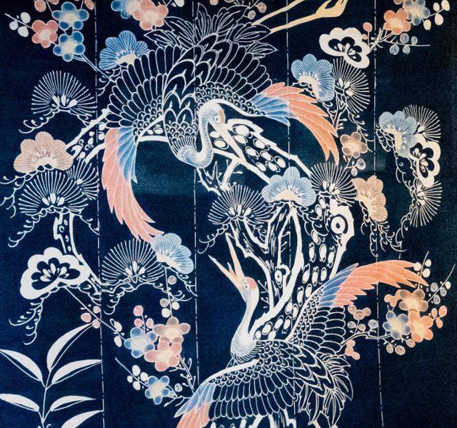 이타노군 아이노야카타에 전시돼 있는 쪽으로 염색한 작품.