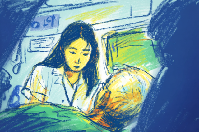 인공지능이 그린 김현주씨가 응급처치를 하는 모습. 그래픽=손영하 기자·미드저니