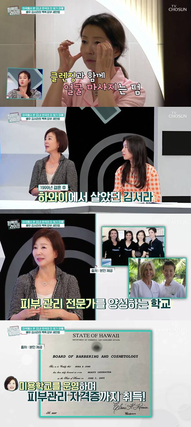 배우 김서라가 결혼 후 미국 하와이에서 살며 피부 관리 학교를 운영한 적이 있다고 밝혔다. /사진=TV조선 '퍼펙트 라이프' 방송 화면