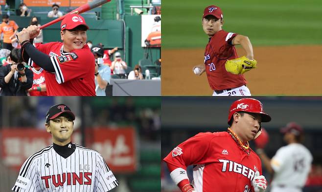 JTBC 야구 예능 '최강야구'가 새 시즌을 함께할 선수 명단을 공개했다. 사진은 '최강야구'에 합류한 김태균과 윤석민, 나지완, 심수창(왼쪽 위부터 시계방향)의 현역 시절 모습. /사진=뉴스1