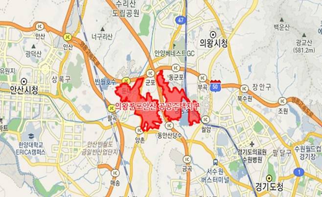 [수원=뉴시스] 의왕군포안산 공공주택지구 위치도. (사진=경기도 제공) 2025.07.02. photo@newsis.com *재판매 및 DB 금지