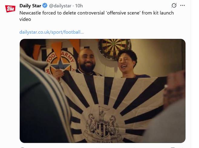 뉴캐슬 유니폼 공개 영상에서 삭제된 논란의 장면. 영국 데일리스타 SNS 캡처