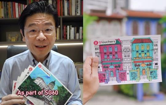 바우처에 대해 설명하는 로렌스 윙 싱가포르 총리 (사진/뉴시스)