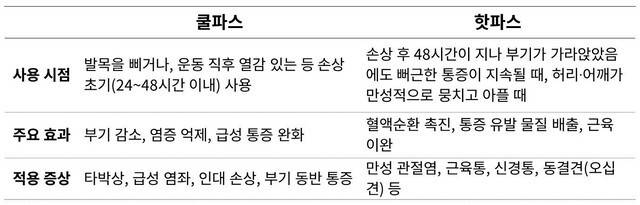 쿨파스, 핫파스 비교｜출처: 하이닥