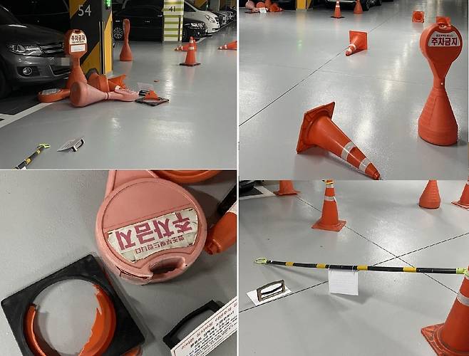 ‘주차 빌런’이 이면주차 금지에 항의해 난동을 피운 모습. [보배드림 갈무리]