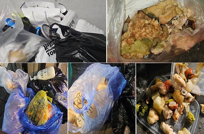 서울시 쓰레기통에 버려진 음식물쓰레기들. 김광우 기자.