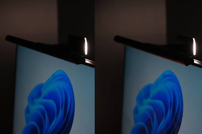 스크린바 헤일로 2의 조명부의 각도를 최대한 조절해도 모니터 화면에 영향을 주지 않는다 / 출처=IT동아