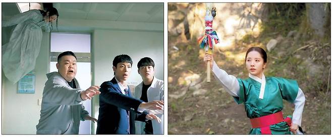 이른바 ‘K-귀신’이 드라마 콘텐츠의 새 흥행 공식으로 자리 잡고 있다. 최근 종영한 SBS ‘귀궁(오른쪽)’에 이어 지난달 23일 첫 방영을 시작한 tvN ‘견우와 선녀(왼쪽)’까지 무속을 주요 소재로 잡은 드라마들이 잇따라 흥행하고 있다.  [tvN·SBS 제공]