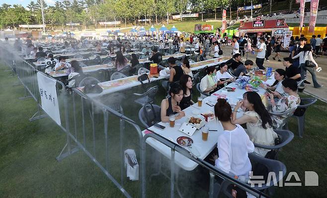 [대구=뉴시스] 이무열 기자 = 2일 대구 달서구 두류공원 2.28 자유광장에서 열린 ‘2025 대구 치맥 페스티벌’을 찾은 시민들이 시원한 맥주와 치킨을 먹으며 축제를 즐기고 있다. 2025.07.02. lmy@newsis.com
