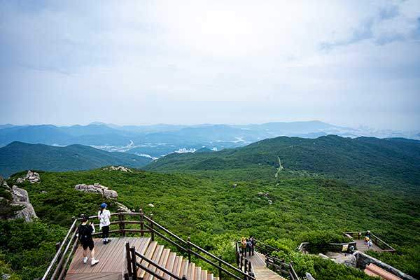 고당봉 정상 데크. 부산 시내가 한눈에 들어온다.