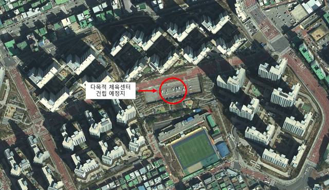 성남시 중원구 금광동 1012번지 다목적 체육센터 건립 예정지 표시도. 이미지 제공 = 성남시