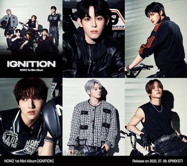큐브엔터테인먼트 신인 보이그룹 NOWZ가 첫 미니 앨범 ‘IGNITION’의 두 번째 콘셉트 포토를 공개하며 강렬하고 스포티한 바이크룩으로 새로운 매력을 선보였다. 사진제공|큐브엔터테인먼트