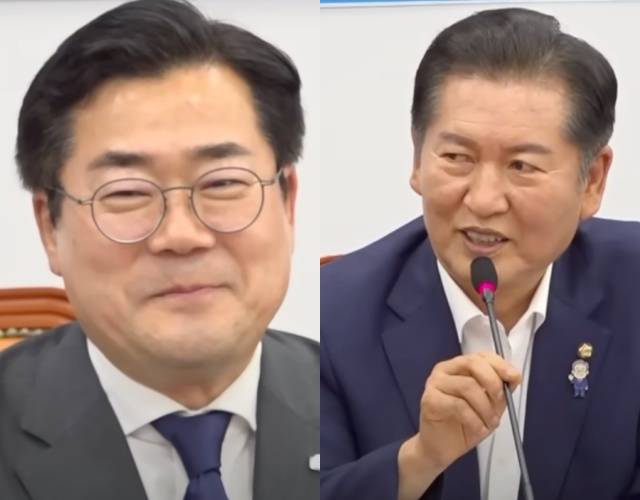 정 의원은 2일 검찰개혁 토론회에서 "저는 우리 박찬대 의원이 국회의원이 되기 전인 17대 국회 때부터 검경수사권 분리와 독립을 위해 노력했다"며 박 의원보다 자신이 오래 검찰개혁을 준비한 전문가라는 점을 어필했다. 생중계 카메라는 순간 당황하는 박 의원의 얼굴을 포착했다. /오마이TV 갈무리