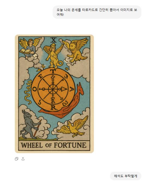 챗GPT가 오늘의 타로카드로 제시한 이미지. [스마트폰 캡처]