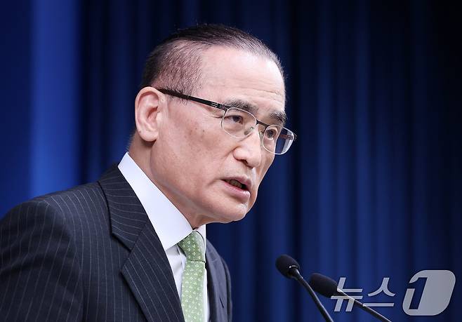 위성락 국가안보실장이 지난 6월 15일 서울 용산구 대통령실 청사에서 G7 정상 외교 관련 브리핑을 하고 있다. 2025.6.15/뉴스1 ⓒ News1 박지혜 기자