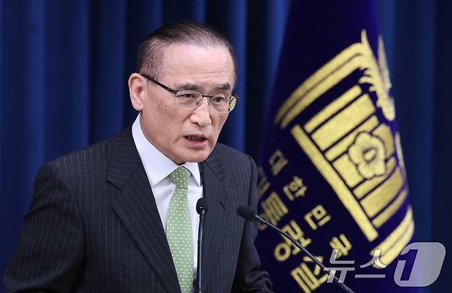위성락 국가안보실장이 15일 서울 용산구 대통령실 청사에서 G7 정상 외교 관련 브리핑을 하고 있다. 2025.6.15/뉴스1 ⓒ News1 박지혜 기자