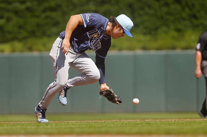 김하성이 지난 5일(한국시각) 미네소타 트윈스전에서 2회말 수비를 하고 있다. AP연합뉴스