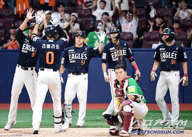 6일 서울 고척돔에서 열린 KBO리그 키움과 한화의 경기. 7회 3점 홈런을 날린 한화 리베라토. 고척=송정헌 기자songs@sportschosun.com/2025.07.06/