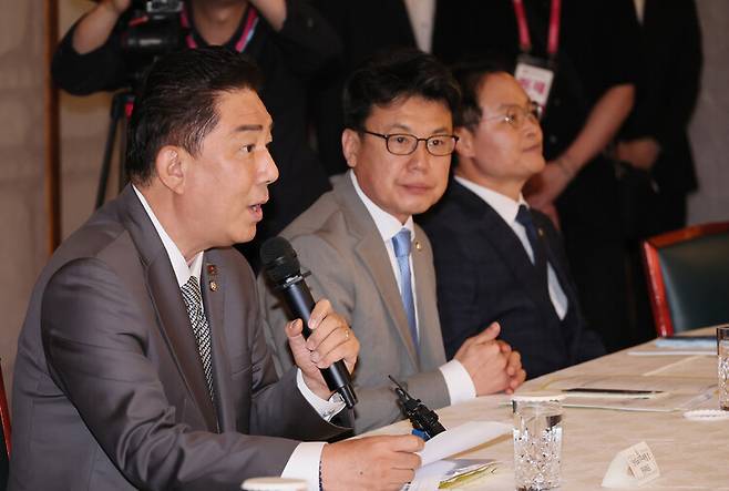 김병기 더불어민주당 대표 직무대행 겸 원내대표가 6일 서울 종로구 삼청동 총리공관에서 열린 고위당정협의회에서 발언하고 있다. 연합뉴스