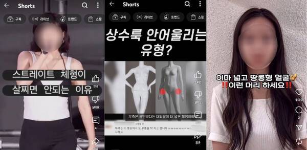 얼굴형과 체형 등을 여러 유형으로 분석해 어울리는 스타일을 추천해주는 외모 컨설팅 영상이 유튜브를 중심으로 많이 게시되고 있다. 유튜브, 인스타그램 화면 갈무리