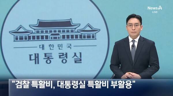 ▲김윤수 채널A 주말앵커가 5일 뉴스A 앵커멘트에서 국민의힘이 검찰특활비를 대통령실 특활비 부활용이라고 비판했다고 전하고 있다. 사진=채널A 뉴스A 영상 갈무리